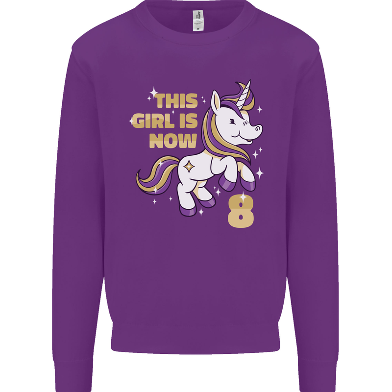 8 Year Old Birthday Girl Magical Unicorn 8th Kids Sweatshirt Jumper Purple