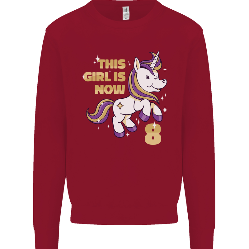 8 Year Old Birthday Girl Magical Unicorn 8th Kids Sweatshirt Jumper Red