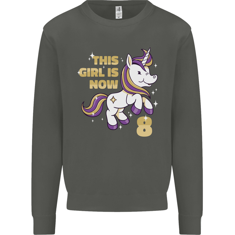 8 Year Old Birthday Girl Magical Unicorn 8th Kids Sweatshirt Jumper Storm Grey