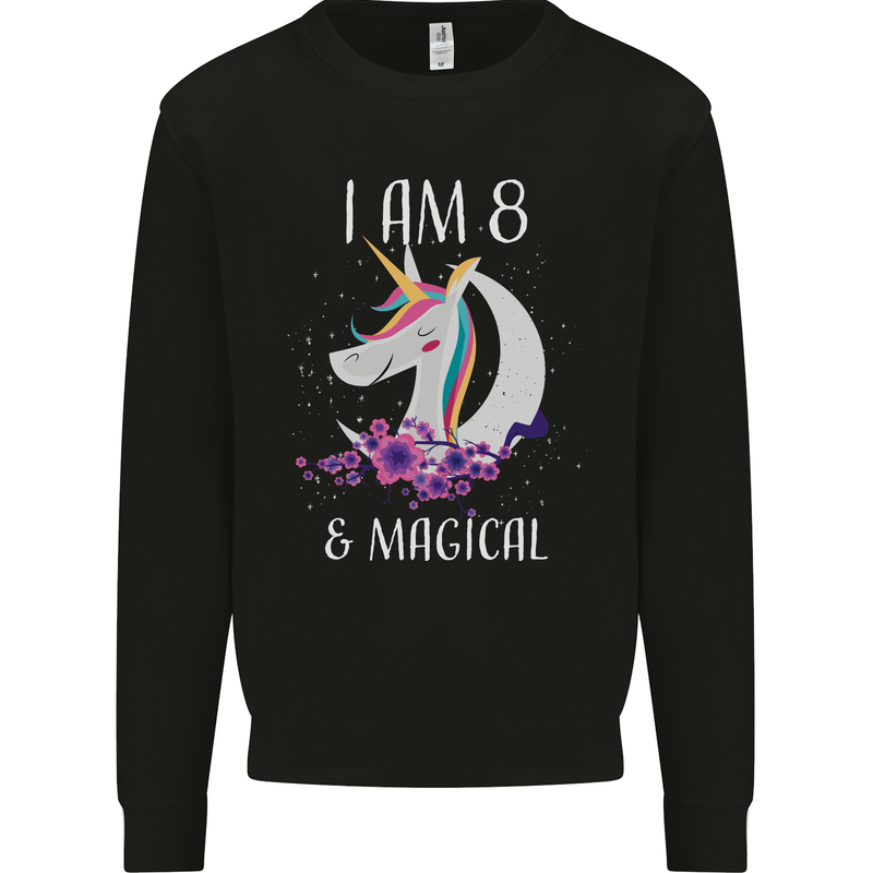 8 Year Old Birthday Magical Unicorn 8th Kids Sweatshirt Jumper Black