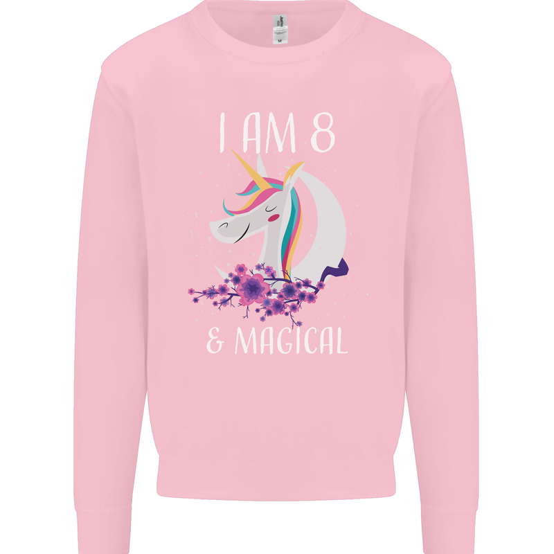 8 Year Old Birthday Magical Unicorn 8th Kids Sweatshirt Jumper Light Pink