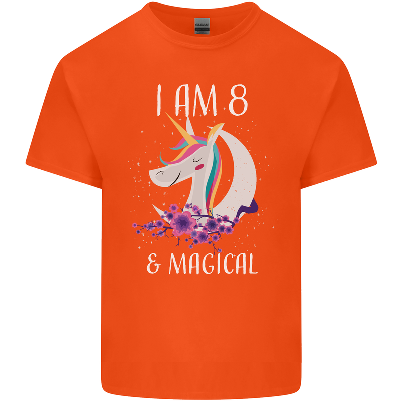 8 Year Old Birthday Magical Unicorn 8th Kids T-Shirt Childrens Orange