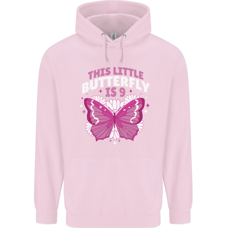 9 Year Old Birthday Butterfly 9th Childrens Kids Hoodie Light Pink