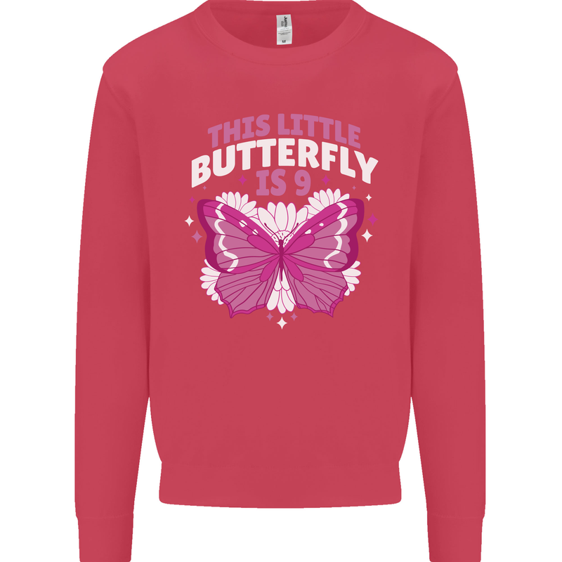 9 Year Old Birthday Butterfly 9th Kids Sweatshirt Jumper Heliconia