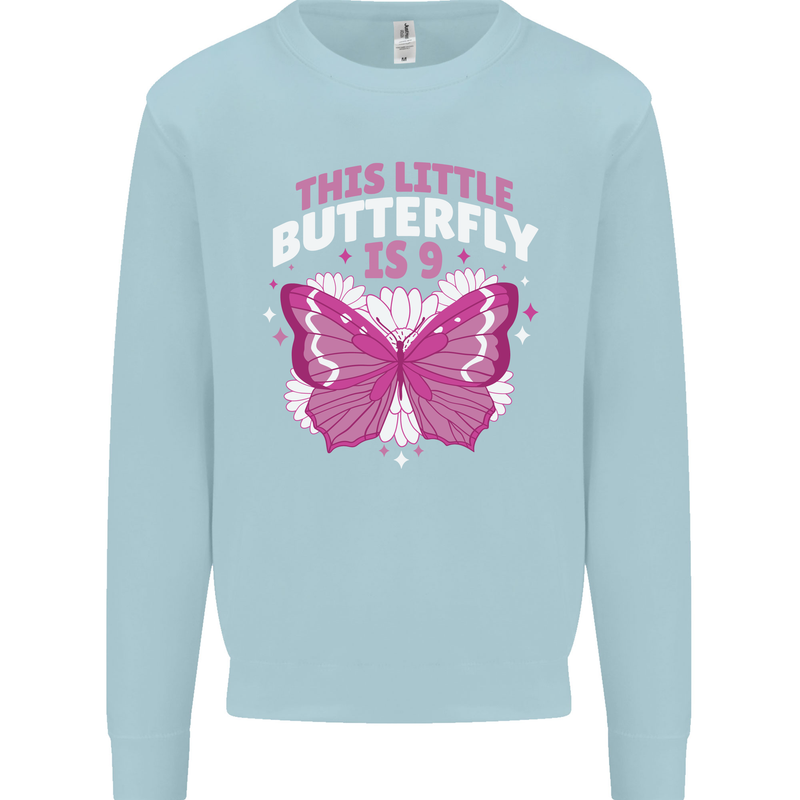9 Year Old Birthday Butterfly 9th Kids Sweatshirt Jumper Light Blue