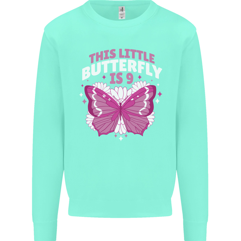 9 Year Old Birthday Butterfly 9th Kids Sweatshirt Jumper Peppermint