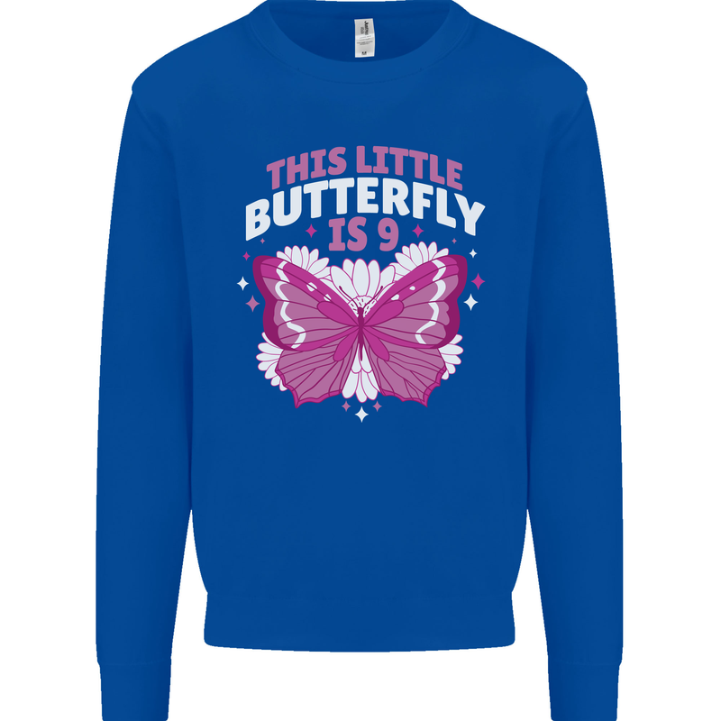9 Year Old Birthday Butterfly 9th Kids Sweatshirt Jumper Royal Blue