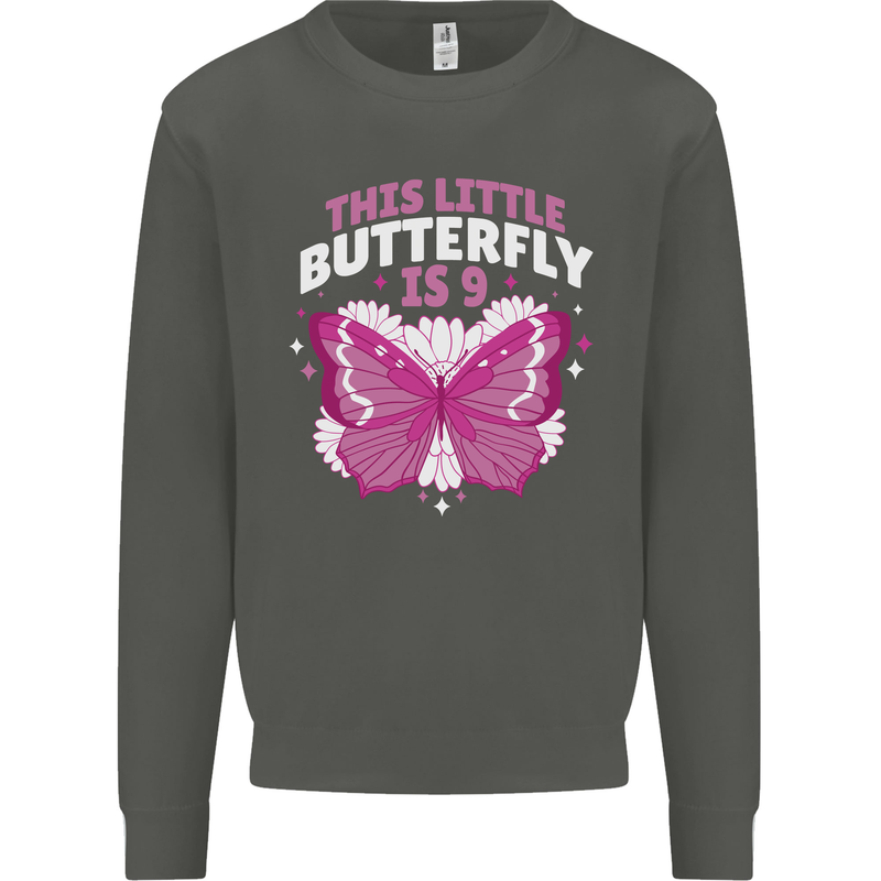 9 Year Old Birthday Butterfly 9th Kids Sweatshirt Jumper Storm Grey