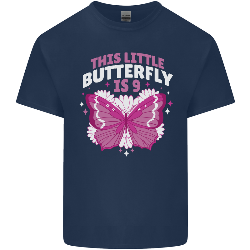 9 Year Old Birthday Butterfly 9th Kids T-Shirt Childrens Navy Blue