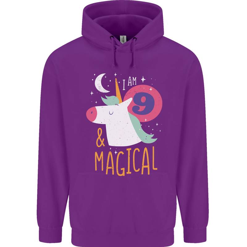 9 Year Old Birthday Girl Magical Unicorn 9th Childrens Kids Hoodie Purple