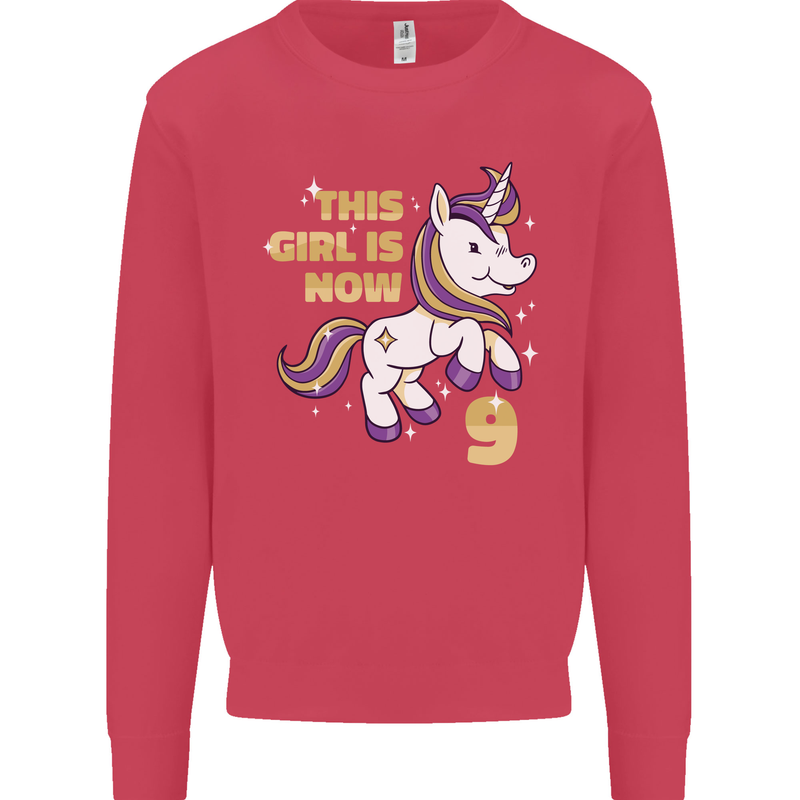 9 Year Old Birthday Girl Magical Unicorn 9th Kids Sweatshirt Jumper Heliconia