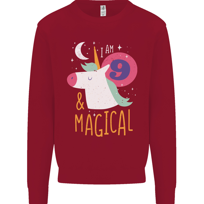 9 Year Old Birthday Girl Magical Unicorn 9th Kids Sweatshirt Jumper Red