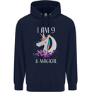 9 Year Old Birthday Magical Unicorn 9th Childrens Kids Hoodie Navy Blue