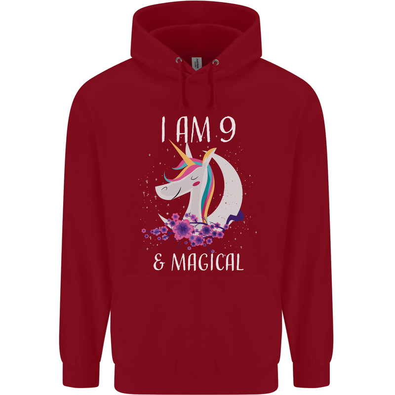 9 Year Old Birthday Magical Unicorn 9th Childrens Kids Hoodie Red