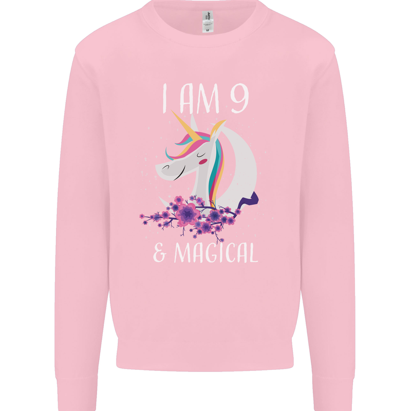 9 Year Old Birthday Magical Unicorn 9th Kids Sweatshirt Jumper Light Pink