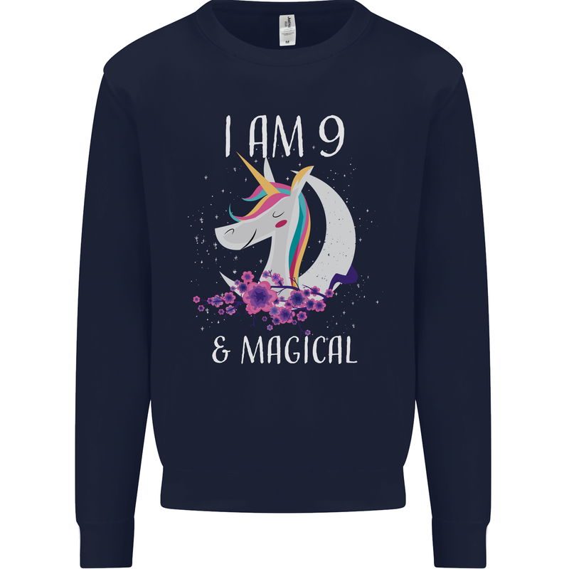 9 Year Old Birthday Magical Unicorn 9th Kids Sweatshirt Jumper Navy Blue