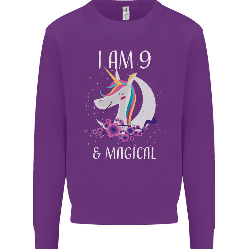 9 Year Old Birthday Magical Unicorn 9th Kids Sweatshirt Jumper Purple