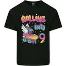 9th Birthday Roller Skating 9 Year Old Kids T-Shirt Childrens Black
