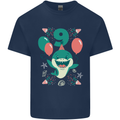 9th Shark Birthday 9 Years Old Kids T-Shirt Childrens Navy Blue