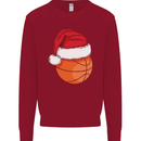 A Basketball Wearing a Christmas Hat Xmas Kids Sweatshirt Jumper Red