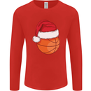 A Basketball Wearing a Christmas Hat Xmas Mens Long Sleeve T-Shirt Red
