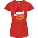 A Basketball Wearing a Christmas Hat Xmas Womens Petite Cut T-Shirt Red