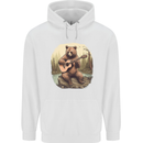 A Bear Playing a Ukulele Acoustic Guitar Mens 80% Cotton Hoodie White