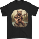 A Bear Playing a Ukulele Acoustic Guitar Mens T-Shirt 100% Cotton Black