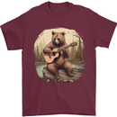 A Bear Playing a Ukulele Acoustic Guitar Mens T-Shirt 100% Cotton Maroon