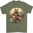 A Bear Playing a Ukulele Acoustic Guitar Mens T-Shirt 100% Cotton Military Green