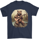 A Bear Playing a Ukulele Acoustic Guitar Mens T-Shirt 100% Cotton Navy Blue