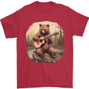 A Bear Playing a Ukulele Acoustic Guitar Mens T-Shirt 100% Cotton Red