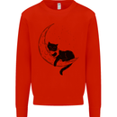 A Cat Reading a Book on the Moon Kids Sweatshirt Jumper Bright Red