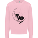 A Cat Reading a Book on the Moon Kids Sweatshirt Jumper Light Pink
