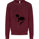 A Cat Reading a Book on the Moon Kids Sweatshirt Jumper Maroon