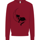 A Cat Reading a Book on the Moon Kids Sweatshirt Jumper Red