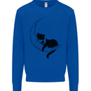 A Cat Reading a Book on the Moon Kids Sweatshirt Jumper Royal Blue