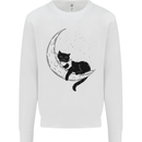 A Cat Reading a Book on the Moon Kids Sweatshirt Jumper White