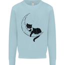 A Cat Reading a Book on the Moon Mens Sweatshirt Jumper Light Blue