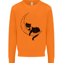 A Cat Reading a Book on the Moon Mens Sweatshirt Jumper Orange