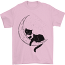 A Cat Reading a Book on the Moon Mens T-Shirt 100% Cotton Light Pink