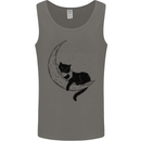 A Cat Reading a Book on the Moon Mens Vest Tank Top Charcoal