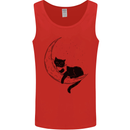 A Cat Reading a Book on the Moon Mens Vest Tank Top Red