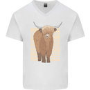 A Chilled Highland Cow Mens V-Neck Cotton T-Shirt White