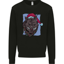 A Christmas Boar Wearing an Xmas Hat Pig Kids Sweatshirt Jumper Black