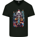 A Cool Christmas Racoon Xmas Mens V-Neck Cotton T-Shirt Black