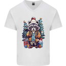 A Cool Christmas Racoon Xmas Mens V-Neck Cotton T-Shirt White