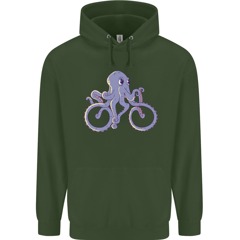 A Cycling Octopus Funny Cyclist Bicycle Childrens Kids Hoodie Forest Green