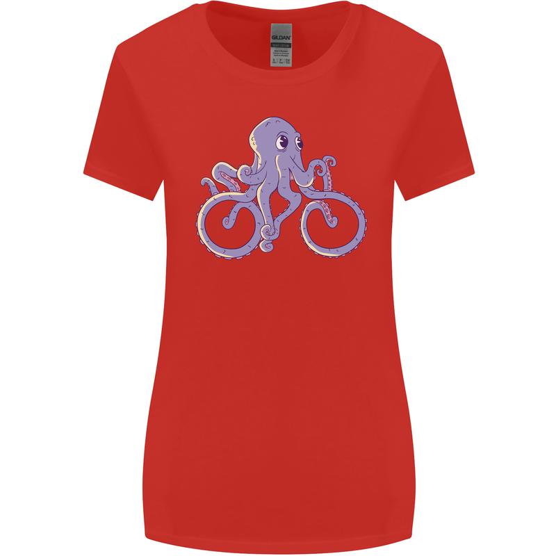 A Cycling Octopus Funny Cyclist Bicycle Womens Wider Cut T-Shirt Red