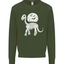 A Dinosaur Skeleton With a Full Moon Halloween Kids Sweatshirt Jumper Forest Green
